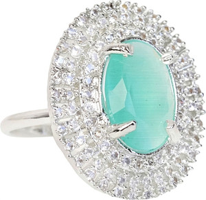 Zoey Sea Green American Diamond Cocktail Ring for Girls & Women Alloy Cubic Zirconia Silver Plated Ring
