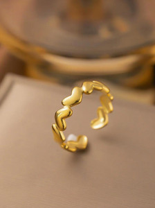MYKI Anti-Tarnish Stainless Steel Gold Plated Heart Design Adjustable Ring for Women Stainless Steel Gold Plated Ring