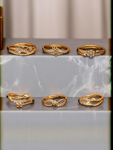 brado jewellery Combo of 6 Ad (American diamond) Adjustable Rings For Women and Girls Brass Diamond Gold Plated Ring