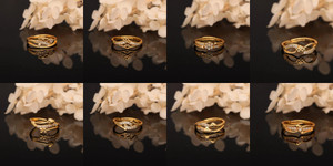 Flaring Diamond ring fingur ring pack of 8 Alloy Crystal Gold Plated Ring Set