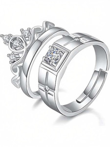 Via Mazzini Silver Plated His and Her Matching Adjustable Promise Couple Ring Set -2 Pieces (Ring0189) Silver Silver Plated Ring Set