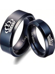 Via Mazzini Stainless Steel His Queen Her King Proposal Couple Rings (Ring0572) Female US Size - 6 Male US Size - 9 Stainless Steel Ring Set