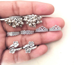 SHREEHARI Staylish Adjustable Toe Rings Set For Women Alloy Silver Plated Toe Ring Set Alloy Toe Ring Set