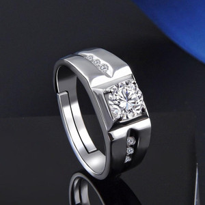 MYKI Elegant Zircon Adjustable Ring For Men स्टेनलेस स्टील Swarovski ज़िरकोनिया सिल्वर प्लेटेड रिंग