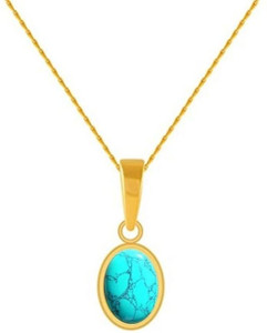 Chopra Gems Unique & Effective 100% Original Turquoise / Firoza Stone Pendant for Men&Women Gold-plated Turquoise Brass