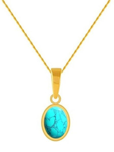 Chopra Gems Unique & Effective 100% Original Turquoise / Firoza Stone Pendant for Men&Women Gold-plated Turquoise Brass