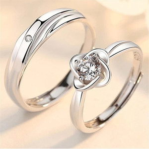 Devora Adjustable Couple combo Ring Set for Girls & Women valentine gift Stainless Steel Zircon Silver Plated Ring
