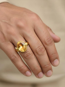 BajariyaFashions Natural Gemstone Adjustable Ring pukhraj 6.11 Ratti A+++ Quality Crystal Sapphire Gold Plated Ring