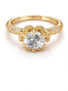 BLUSHIS Elite Crown Solitaire Ring | Gold-Plated | Party Wear Adjustable Ring for Girls Stainless Steel Crystal, Emerald Gold Plated Ring