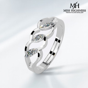 Miss Highness 925 Sterling Silver Leaf Ring for Women & Girls, Adjustable Size – Gift for Her Sterling Silver Cubic Zirconia Silver Plated Ring