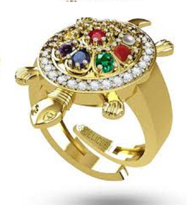 APSLOOSE Natural Navratna Best Of Luck Gold & Kachua Adjustable Ring Brass Gold Plated Ring