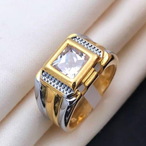 HIRKAL High Gold plating Mens White (Cubic zerconia Ston) finger ring Alloy, Brass Cubic Zirconia Gold Plated Ring