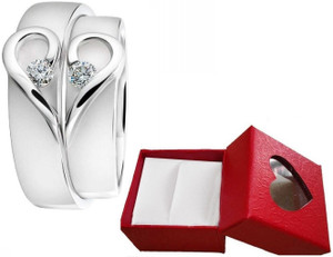 SILVOSWAN Valentine Gift Couple Rings for Girls and Boys Heart Shape Couple ring Metal Platinum Plated Ring Set
