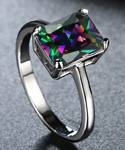 YELLOW CHIMES Square Shaped Crystal Shades Reflecting Crystal Adjustable Ring for Women Crystal Crystal Platinum Plated Ring