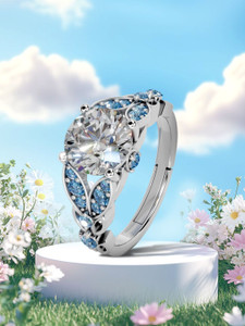 Miss Highness 925 Pure Silver Statement Ring for Women & Girls, Adjustable Size – Gift for Her Sterling Silver Cubic Zirconia Rhodium Plated Ring