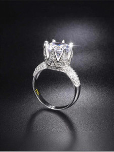 Syfer Solitaire American Diamond Ring for Girl and Women (Adjustable Ring) Stainless Steel Cubic Zirconia Silver Plated Ring
