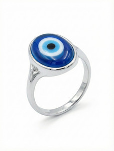 AL Minza Premium Blue Evil Eye Stainless Steel Ring for unisex | Nazar ring | Protective Stainless Steel Silver Plated Ring