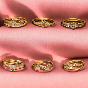 brado jewellery Pack of 6 Stylish Finger Rings, designed for women and girls Brass Diamond Gold Plated Ring