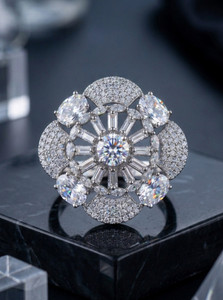ShinAura Luxury Floral Cubic Zirconia Cocktail Ring | Adjustable for Women Metal Silver Plated Ring