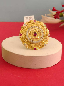 Kesvi 1 GRAM GOLD PLATED ADJUSTABLE RING FOR GIRLS & WOMEN Brass Cubic Zirconia, Ruby Gold Plated Ring