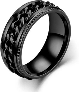 zebisco Stylish Black Chain Ring For Men Boys Snipper Black Ring Stainless Steel Cubic Zirconia Black Silver Plated Ring