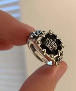 ringzinnie Cross Crown Ring Gothic Stainless Steel Rings Vintage Amulet Ring Stainless Steel Silver Plated Ring