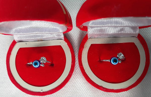 SAPTARISHI Evil Eye diamond Finger Ring Adjustable Gift for Women Girls Wife Set of 2 Stainless Steel Diamond Ring Set