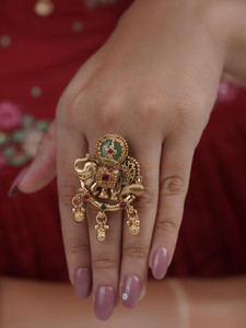 JUERI Elephant Design Gold Plated Heritage Ring For Women| Traditional Finger Ring For Brass Gold Plated Ring