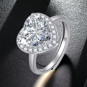 MYKI Heart Solitaire Adjustable Ring For Women & Girls Stainless Steel Cubic Zirconia Silver Plated Ring
