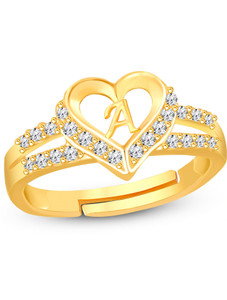 Heer Collection Heart Alphabet 'A' Valentine Ring Promise Propose Engagement Wedding Anniversary Brass, Stainless Steel, Copper, Alloy Cubic Zirconia Gold Plated Ring