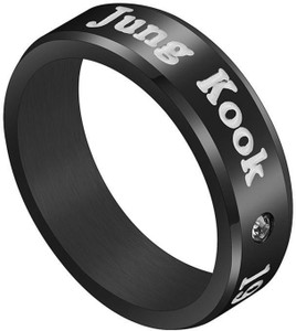 Jewelgenics Jeon Jungkook Bangtan Boys Black Name & Birthday Ring For Unisex Stainless Steel Zircon Titanium Plated Ring