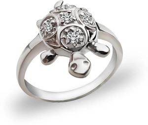 MJ 925 Good Luck Tortoise/Turtle Sterling Silver Cubic Zirconia Ring