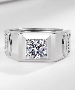 Heer Collection Exclusive Sterling Silver American Diamond Solitaire Adjustable Ring For Men Boy Stainless Steel Titanium Plated Ring