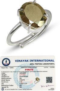 CRYSTU Certified Natural Pyrite Adjustable Ring for Unisex Crystal, Stone Ring
