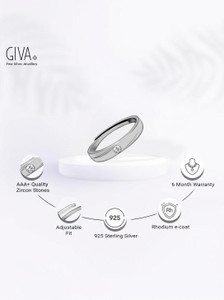 GIVA Sterling Silver Forever Couple Band's adjustable ring with 925 stamped Sterling Silver Zircon Rhodium Plated Ring Set