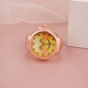 GC PREMIUM JEWELLERY RoseGold Smile Emoji Adjustable Analog Watch Type Finger Ring Girls & Women Brass Gold Plated Ring