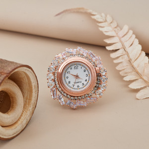 gcjewelery Trendy Stylish RoseGold Adjustable Analog Watch Type Finger Ring Girls & Women Brass Ring
