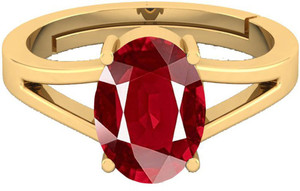 barmunda gems 6.25-6.50 Ratti Ruby Manik Stone Panchdhatu Ring Brass Ruby Rhodium Plated Ring