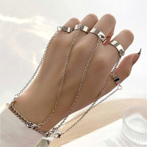 VIEZ Punk Multilayer Chain Rings Bracelet Alloy Silver Plated