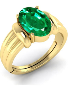 lilagems 12.25 Ratti Panna Emerald Stone Birthstone Adjustable Ring With Lab Certificate Brass Emerald Gold Plated Ring
