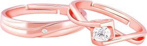 GIVA Sterling Silver Rose Gold Two As One Couple Rings Sterling Silver Zircon Rhodium Plated Ring