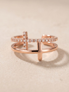 MYKI Glamourous Design Adjustable Ring For Women & Girls (Rosegold) Stainless Steel Swarovski Zirconia 24K Rose Gold Plated Ring