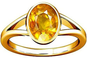 GALAXY ASTRO Yellow Sapphire Stone Ring Pukhraj stone Astrological & Lab Certified For Unisex Stone Ruby Gold Plated Ring