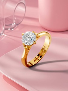 Miss Highness 925 Pure Silver Gold Plated Solitaire Ring for Women, Adjustable, Gift for Her Sterling Silver Cubic Zirconia Gold Plated Ring