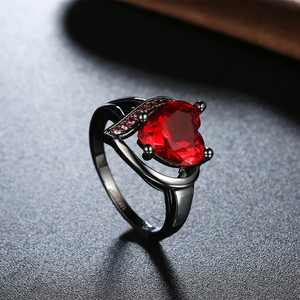YELLOW CHIMES Valentine Special Red Heart Ring Gun Plated for Women Alloy Crystal Platinum Plated Ring
