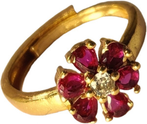 Lady Zeal Exclusive 1 Gram Gold Plated Ruby Diamond Adjustable Ring For Women And Girls Alloy Gold Plated Ring
