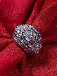 Kaima Crystal American Diamond AD for Women and girls Alloy Zircon Silver Plated Ring