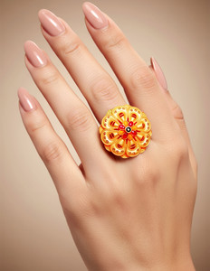 manohar One Gram Gold Plated Traditional Meenakari Adjustable Jodha Golden Finger Ring Brass Gold Plated Ring