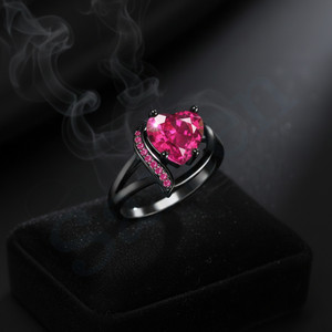 Saizen Valentine Love Blood Pink Heart Shape Diamond Ring for Girl And Women Stainless Steel Cubic Zirconia Black Silver Plated Ring