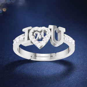 Kanak Jewels Kanak Jewels ILU M Letter Rings Silver Gold Adjustable Valentine Latest American Diamond Freesize Adjustable Fancy Ring Love Heart Initial Alphabet Rings for Girls Couple Girlfriend Women Ring Finger ring Brass Cubic Zirconia Silver Plated Ring